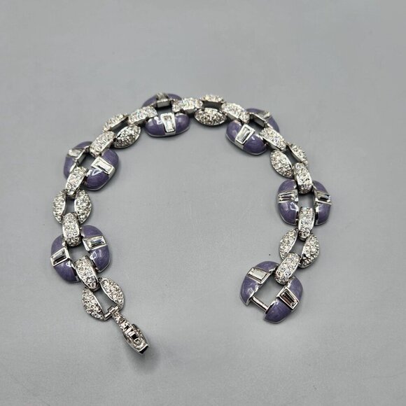 Nolan Miller Bali Bracelet Curb Link Chain Sparkly Crystal Purple Silver Tone - Picture 2 of 12